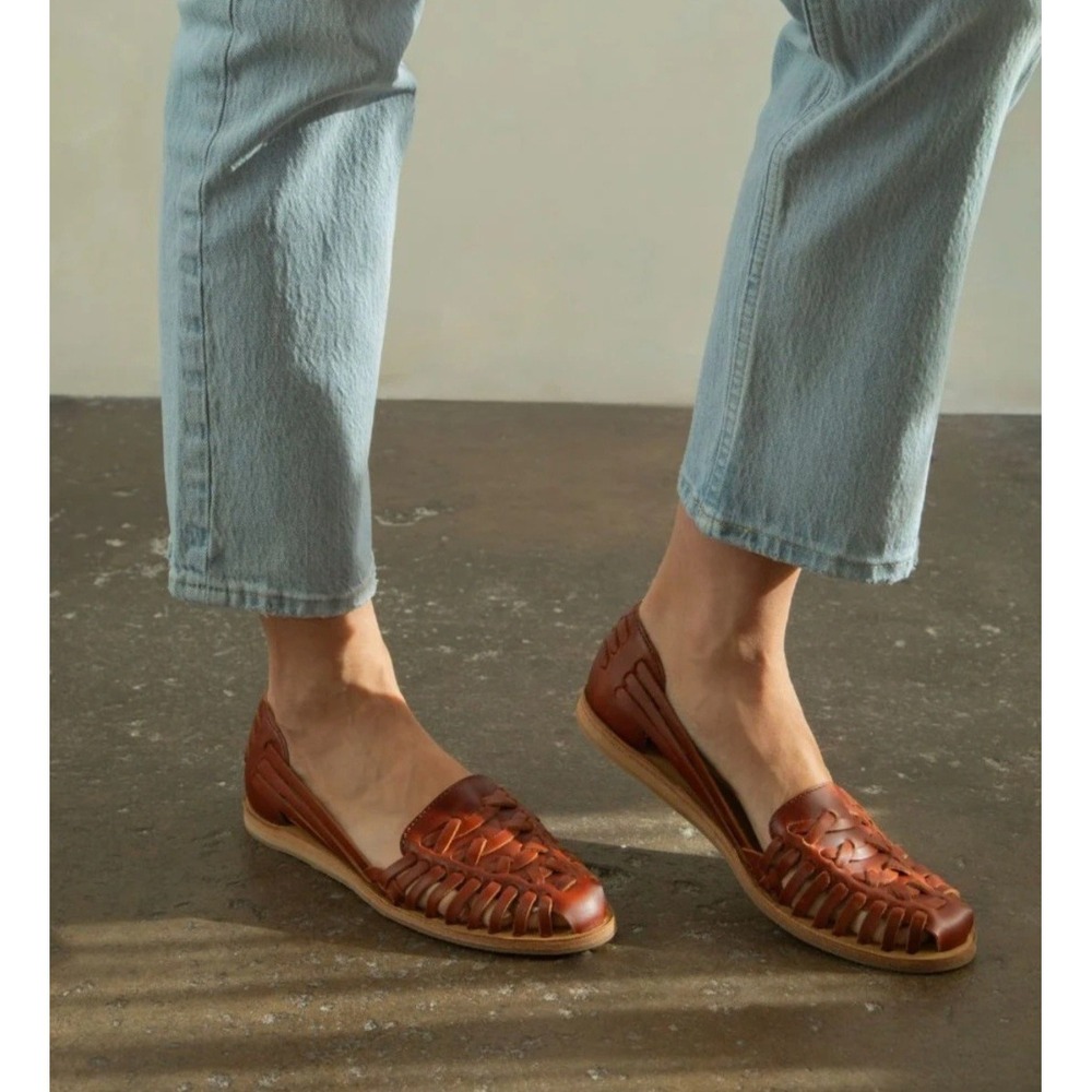Nisolo Huarache Sandals Brandy Brown Woven Leather Flats Shoes Womens 10
